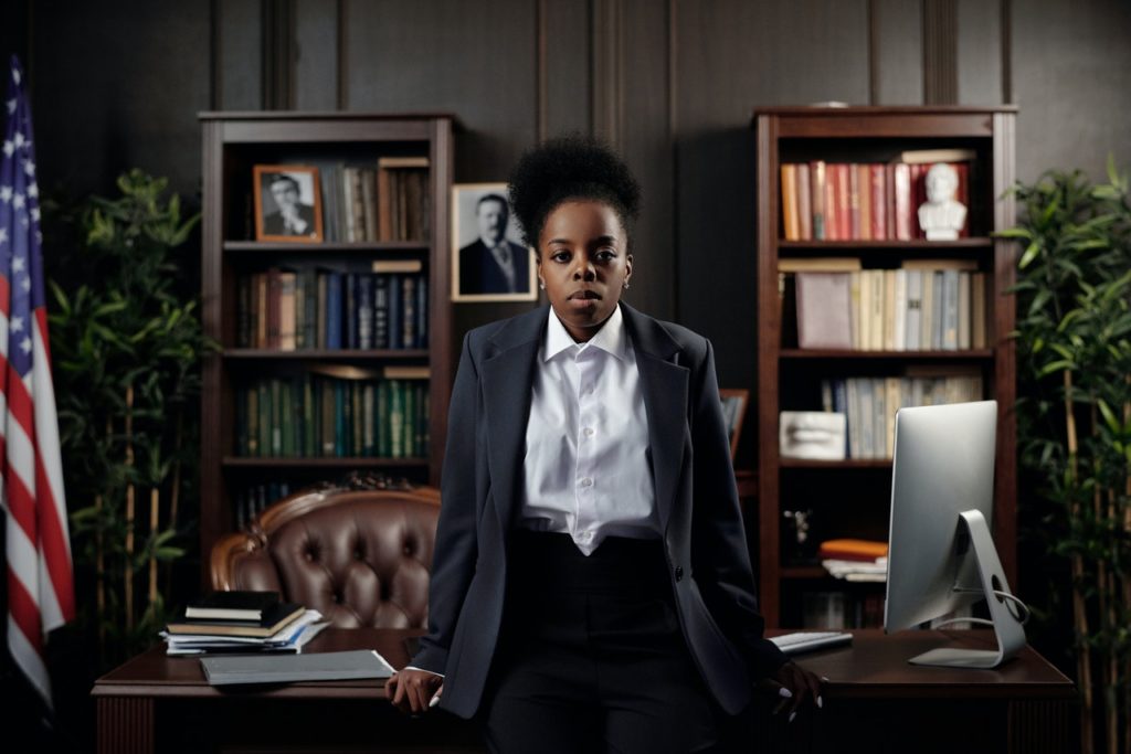 An attorney in her office